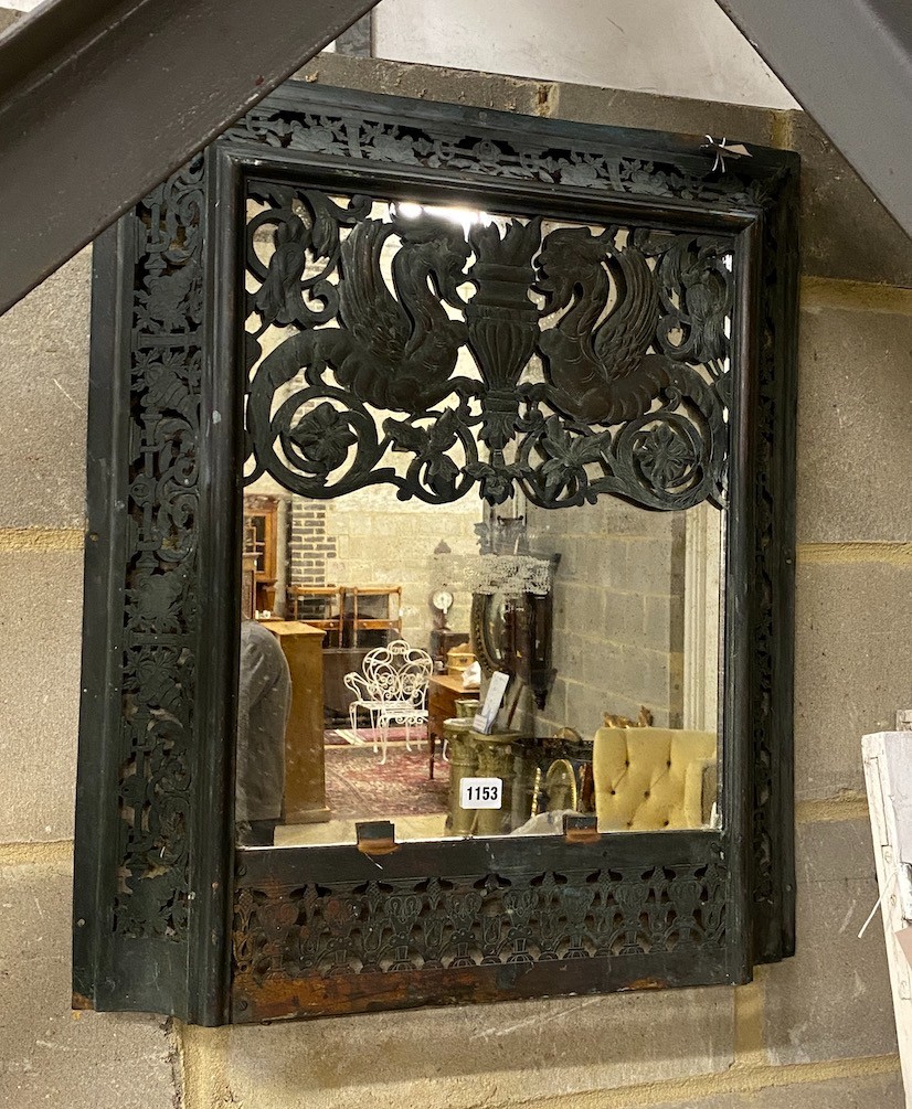 A pierced copper rectangular wall mirror, converted, width 60cm, height 70cm